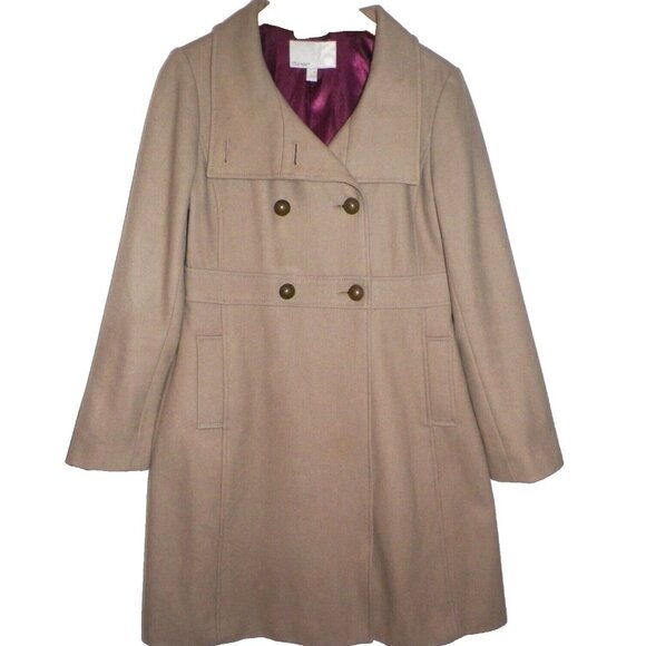 Women's M Old Navy Taupe Wool Blend Coat Walking Trench Peacoat Double Breasted - Picture 6 of 6
